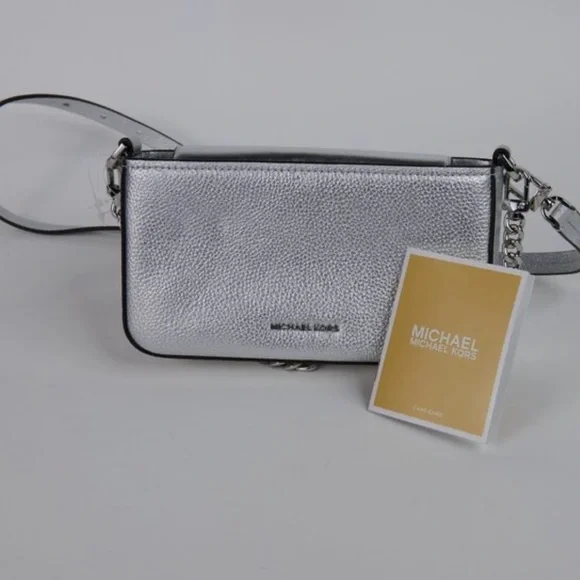 Michael Kors Silver Crossbody w/Strap & Chain - Picture 3 of 4